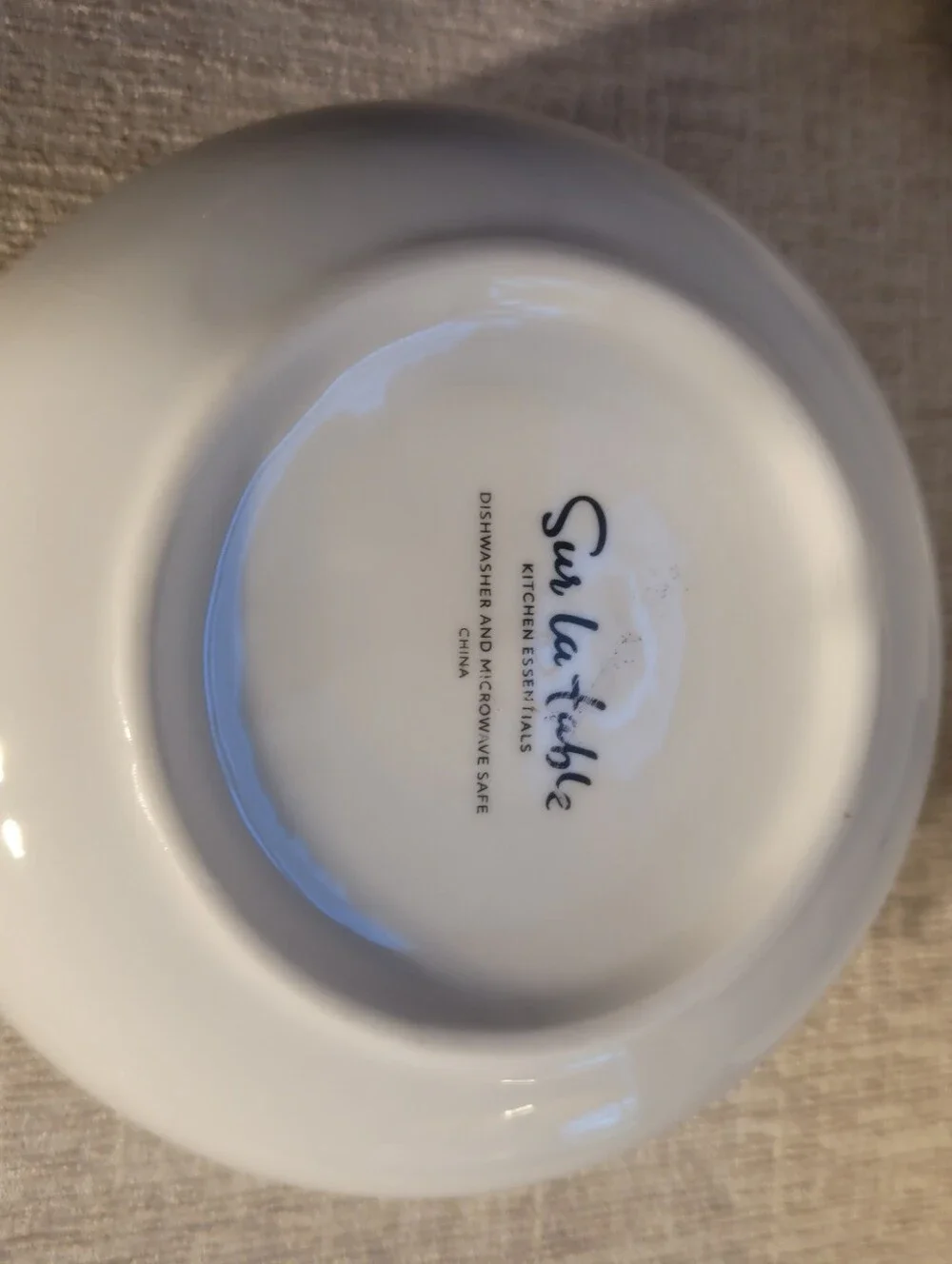 Sur La Table White Ceramic Bowls with Black Trim - Set of 3. Excellent